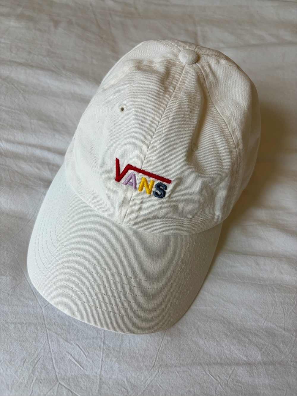Vans Cream Baseball Cap with Multicolor Embroidered Logo
